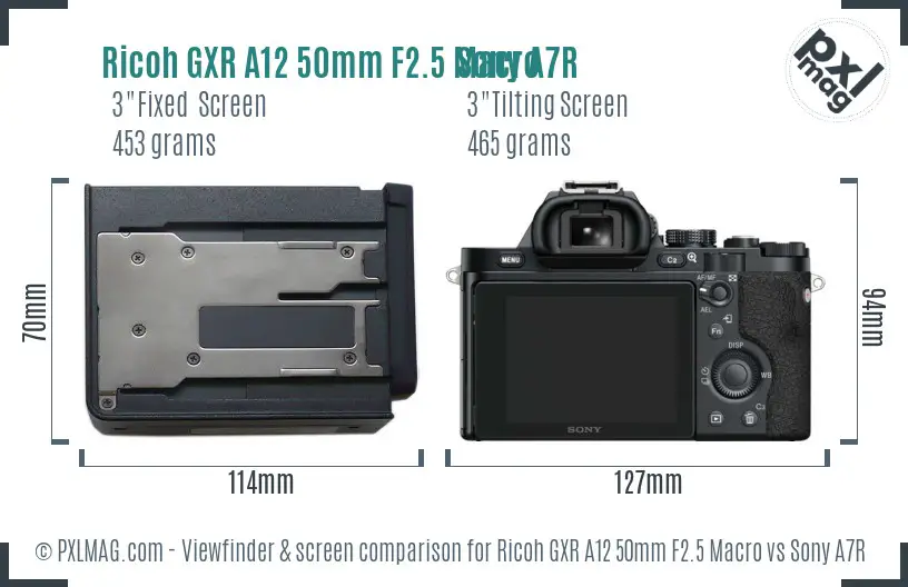 Ricoh GXR A12 50mm F2.5 Macro vs Sony A7R Screen and Viewfinder comparison