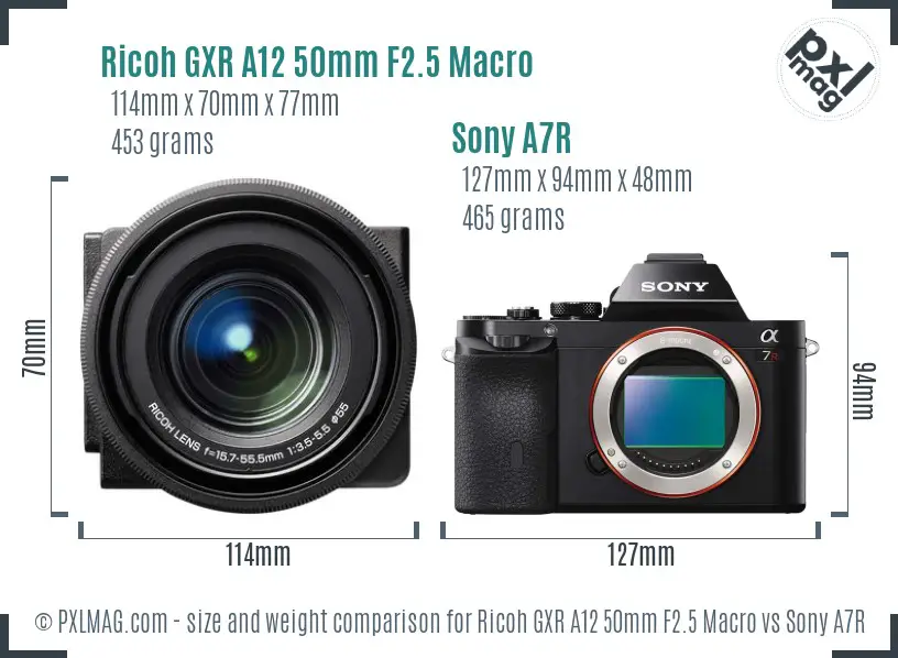 Ricoh GXR A12 50mm F2.5 Macro vs Sony A7R size comparison