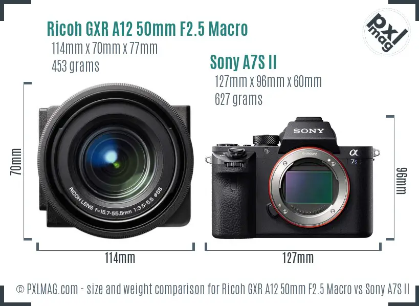 Ricoh GXR A12 50mm F2.5 Macro vs Sony A7S II size comparison