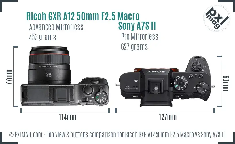 Ricoh GXR A12 50mm F2.5 Macro vs Sony A7S II top view buttons comparison