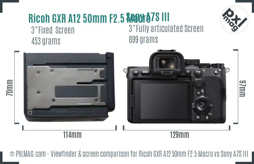 Ricoh GXR A12 50mm F2.5 Macro vs Sony A7S III Screen and Viewfinder comparison