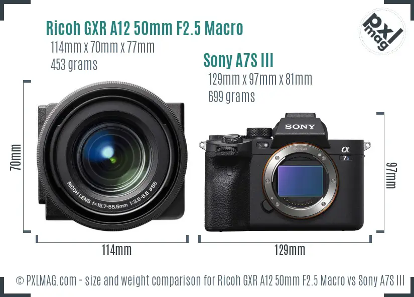 Ricoh GXR A12 50mm F2.5 Macro vs Sony A7S III size comparison