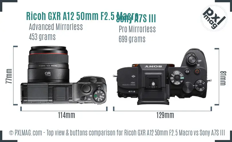 Ricoh GXR A12 50mm F2.5 Macro vs Sony A7S III top view buttons comparison