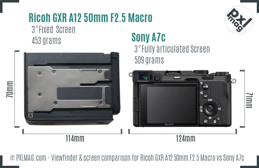 Ricoh GXR A12 50mm F2.5 Macro vs Sony A7c Screen and Viewfinder comparison