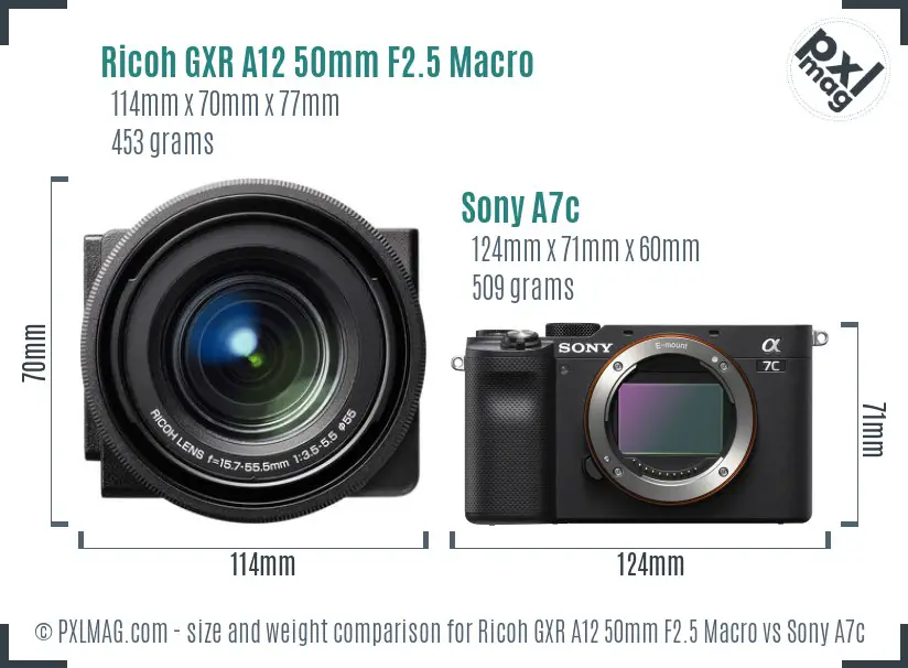 Ricoh GXR A12 50mm F2.5 Macro vs Sony A7c size comparison