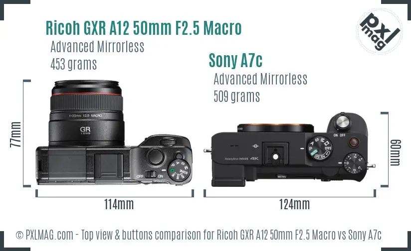 Ricoh GXR A12 50mm F2.5 Macro vs Sony A7c top view buttons comparison