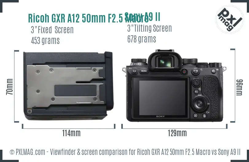 Ricoh GXR A12 50mm F2.5 Macro vs Sony A9 II Screen and Viewfinder comparison