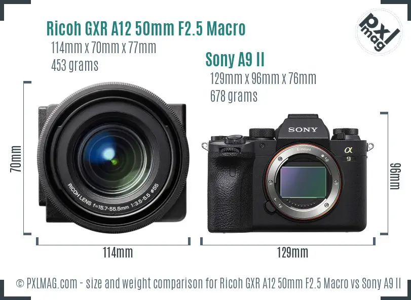 Ricoh GXR A12 50mm F2.5 Macro vs Sony A9 II size comparison