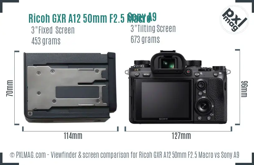 Ricoh GXR A12 50mm F2.5 Macro vs Sony A9 Screen and Viewfinder comparison