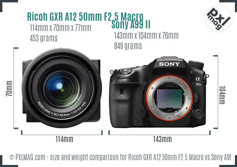 Ricoh GXR A12 50mm F2.5 Macro vs Sony A99 II size comparison