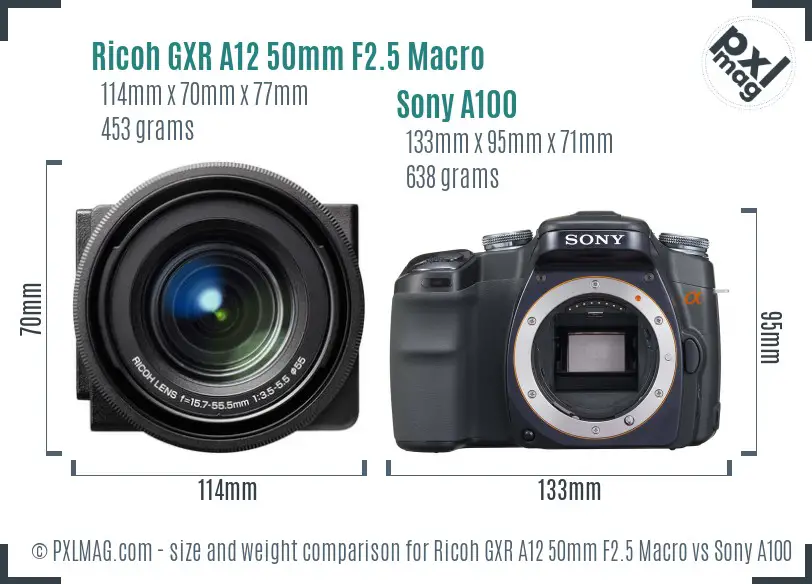 Ricoh GXR A12 50mm F2.5 Macro vs Sony A100 size comparison