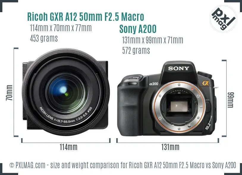 Ricoh GXR A12 50mm F2.5 Macro vs Sony A200 size comparison