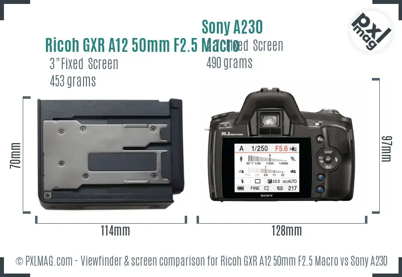 Ricoh GXR A12 50mm F2.5 Macro vs Sony A230 Screen and Viewfinder comparison