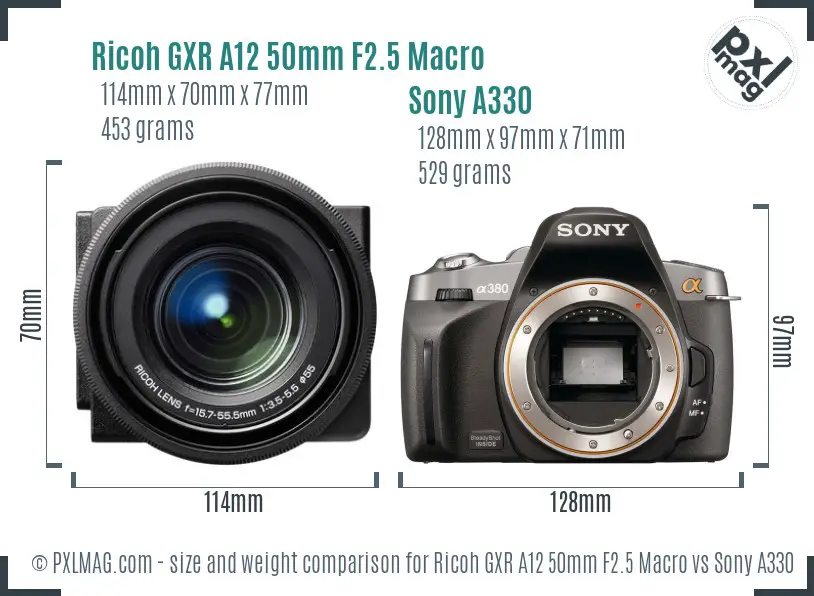 Ricoh GXR A12 50mm F2.5 Macro vs Sony A330 size comparison