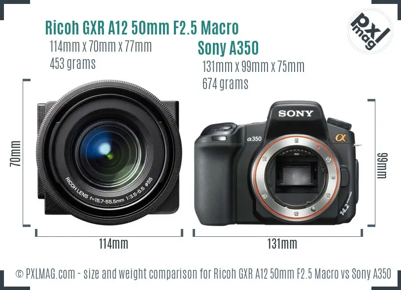 Ricoh GXR A12 50mm F2.5 Macro vs Sony A350 size comparison