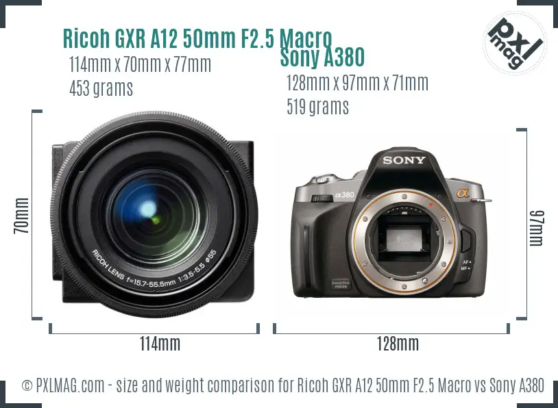 Ricoh GXR A12 50mm F2.5 Macro vs Sony A380 size comparison