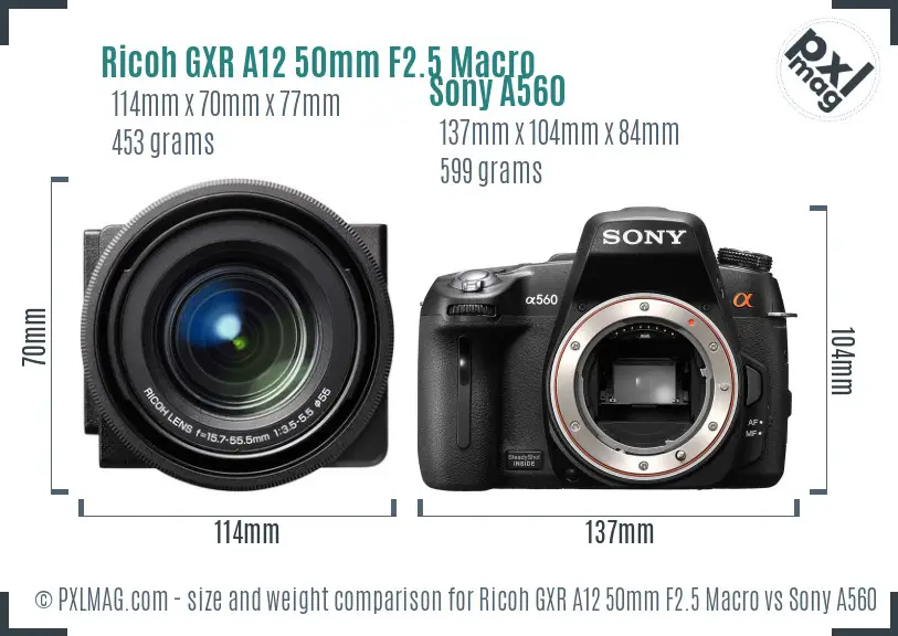 Ricoh GXR A12 50mm F2.5 Macro vs Sony A560 size comparison