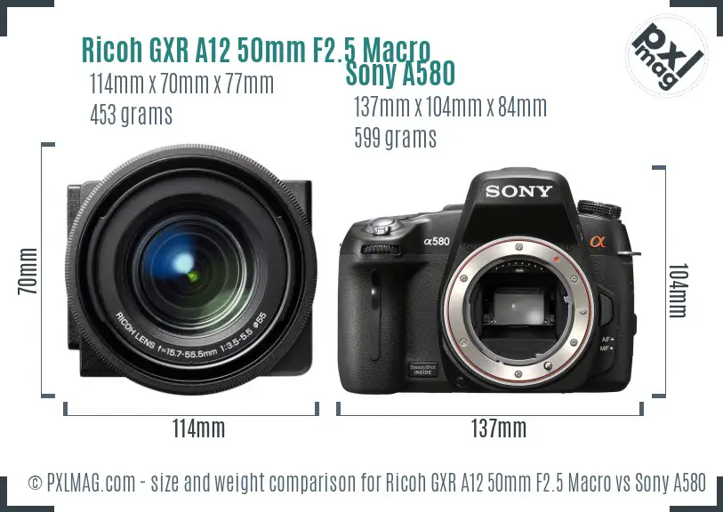Ricoh GXR A12 50mm F2.5 Macro vs Sony A580 size comparison