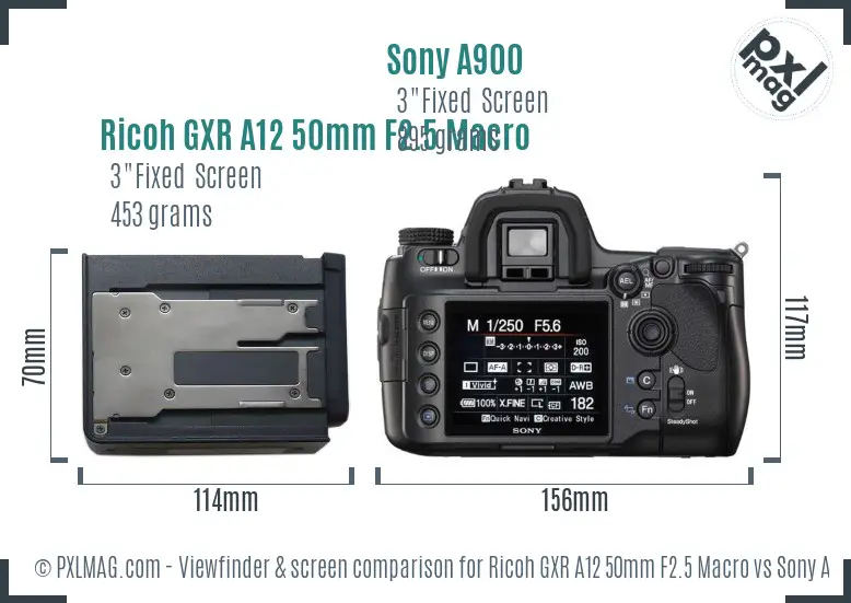 Ricoh GXR A12 50mm F2.5 Macro vs Sony A900 Screen and Viewfinder comparison