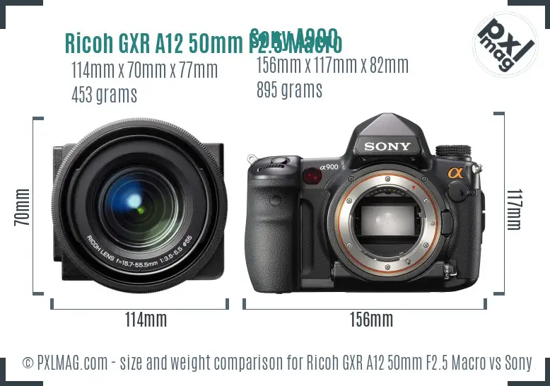 Ricoh GXR A12 50mm F2.5 Macro vs Sony A900 size comparison