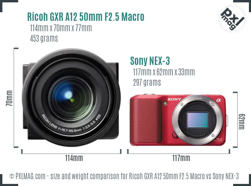 Ricoh GXR A12 50mm F2.5 Macro vs Sony NEX-3 size comparison
