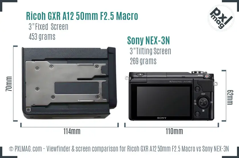 Ricoh GXR A12 50mm F2.5 Macro vs Sony NEX-3N Screen and Viewfinder comparison