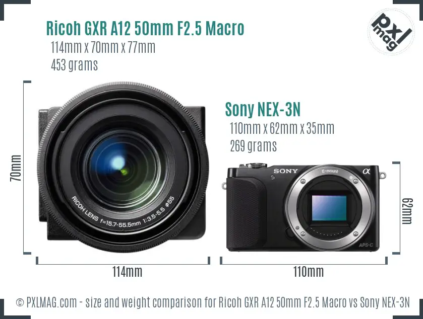 Ricoh GXR A12 50mm F2.5 Macro vs Sony NEX-3N size comparison