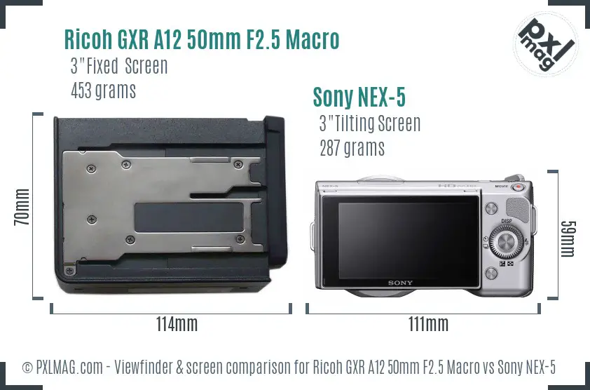 Ricoh GXR A12 50mm F2.5 Macro vs Sony NEX-5 Screen and Viewfinder comparison