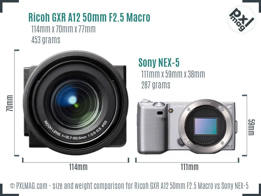 Ricoh GXR A12 50mm F2.5 Macro vs Sony NEX-5 size comparison