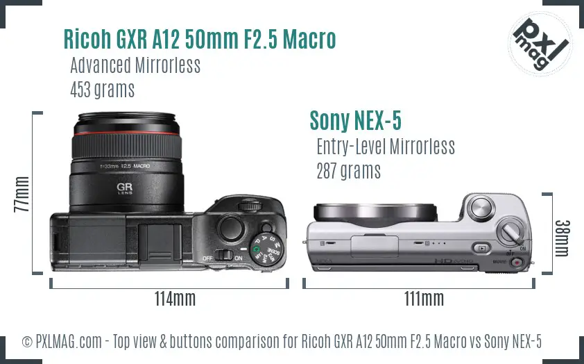 Ricoh GXR A12 50mm F2.5 Macro vs Sony NEX-5 top view buttons comparison