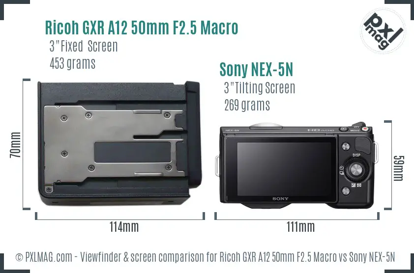 Ricoh GXR A12 50mm F2.5 Macro vs Sony NEX-5N Screen and Viewfinder comparison