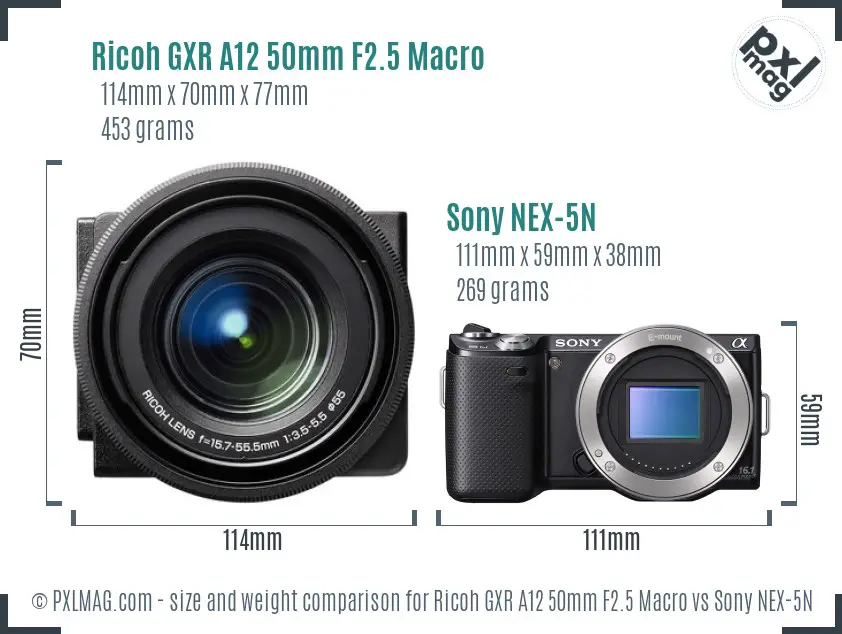 Ricoh GXR A12 50mm F2.5 Macro vs Sony NEX-5N size comparison