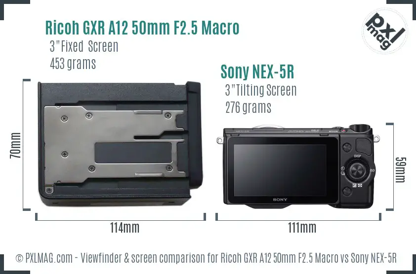 Ricoh GXR A12 50mm F2.5 Macro vs Sony NEX-5R Screen and Viewfinder comparison