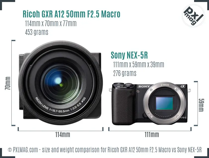 Ricoh GXR A12 50mm F2.5 Macro vs Sony NEX-5R size comparison