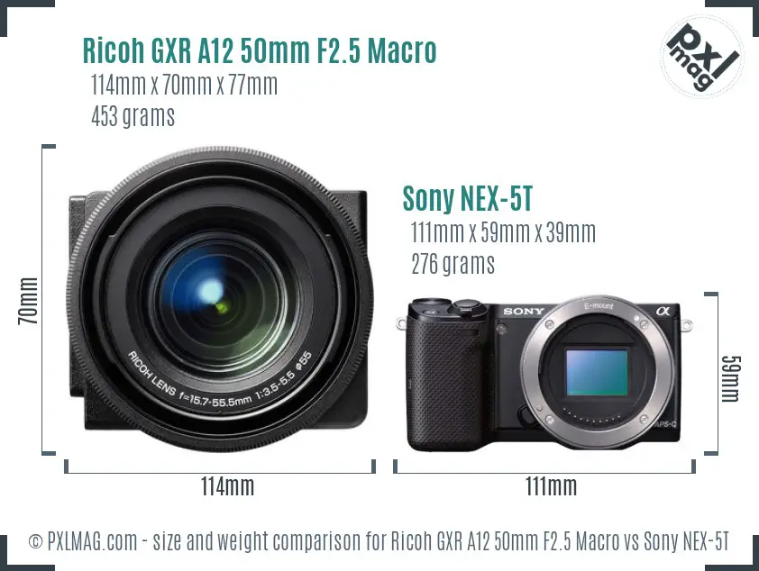 Ricoh GXR A12 50mm F2.5 Macro vs Sony NEX-5T size comparison