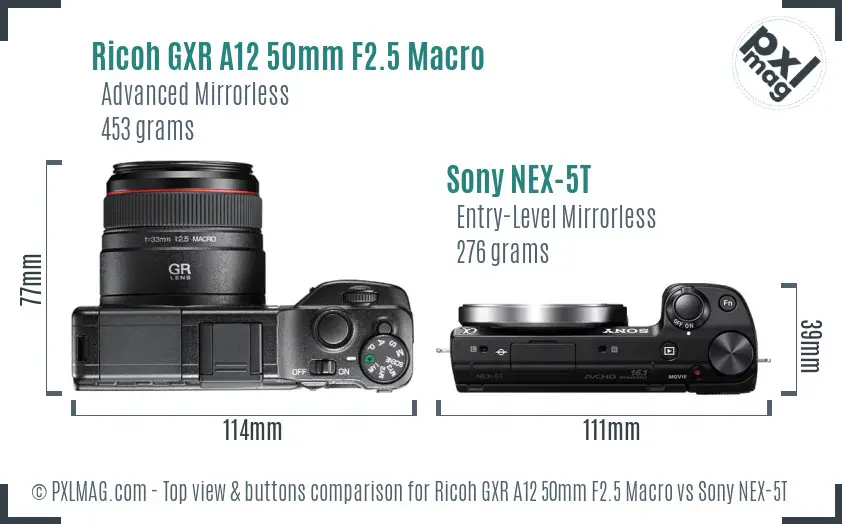 Ricoh GXR A12 50mm F2.5 Macro vs Sony NEX-5T top view buttons comparison