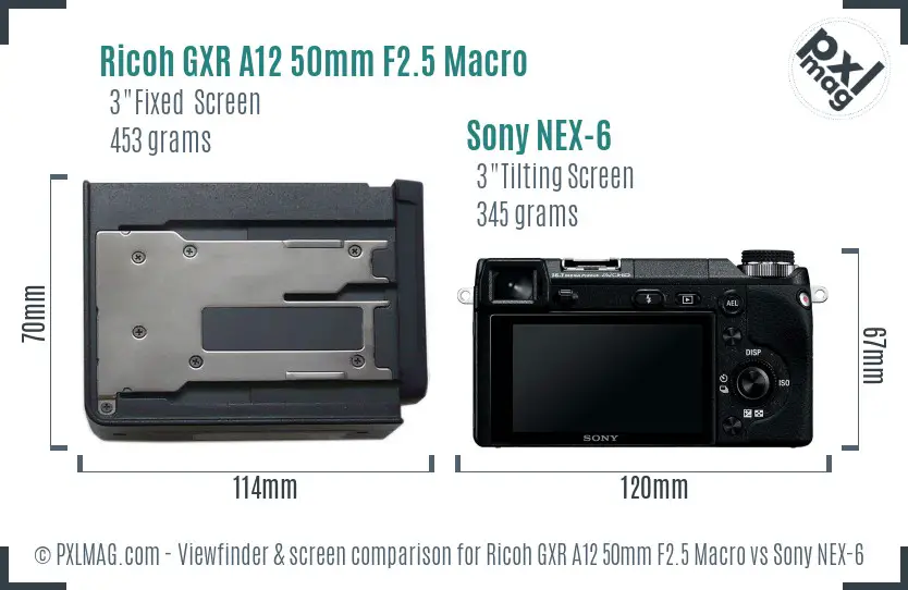 Ricoh GXR A12 50mm F2.5 Macro vs Sony NEX-6 Screen and Viewfinder comparison