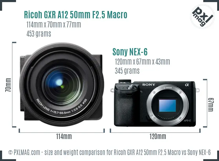 Ricoh GXR A12 50mm F2.5 Macro vs Sony NEX-6 size comparison