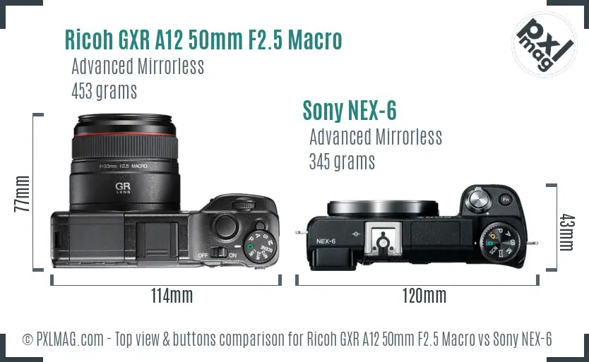 Ricoh GXR A12 50mm F2.5 Macro vs Sony NEX-6 top view buttons comparison