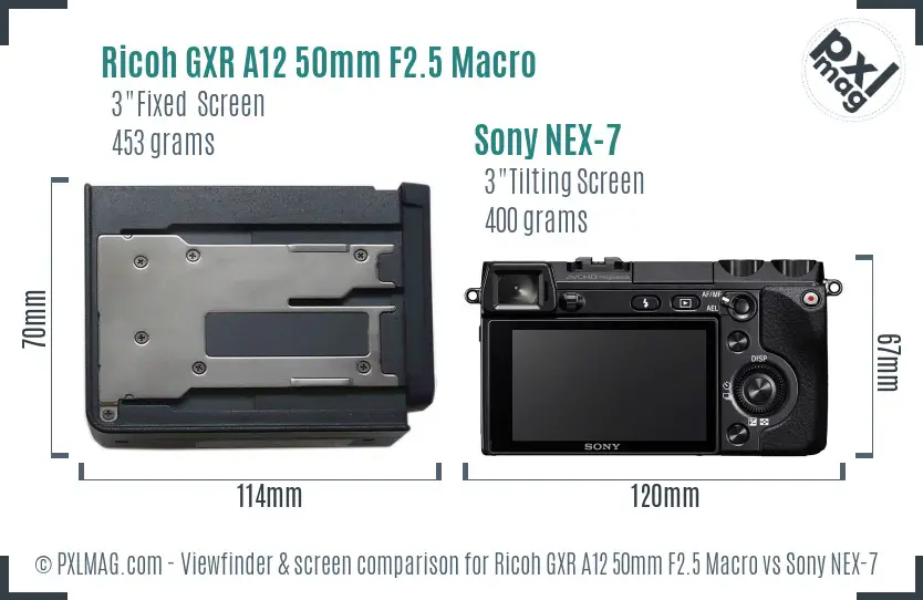 Ricoh GXR A12 50mm F2.5 Macro vs Sony NEX-7 Screen and Viewfinder comparison