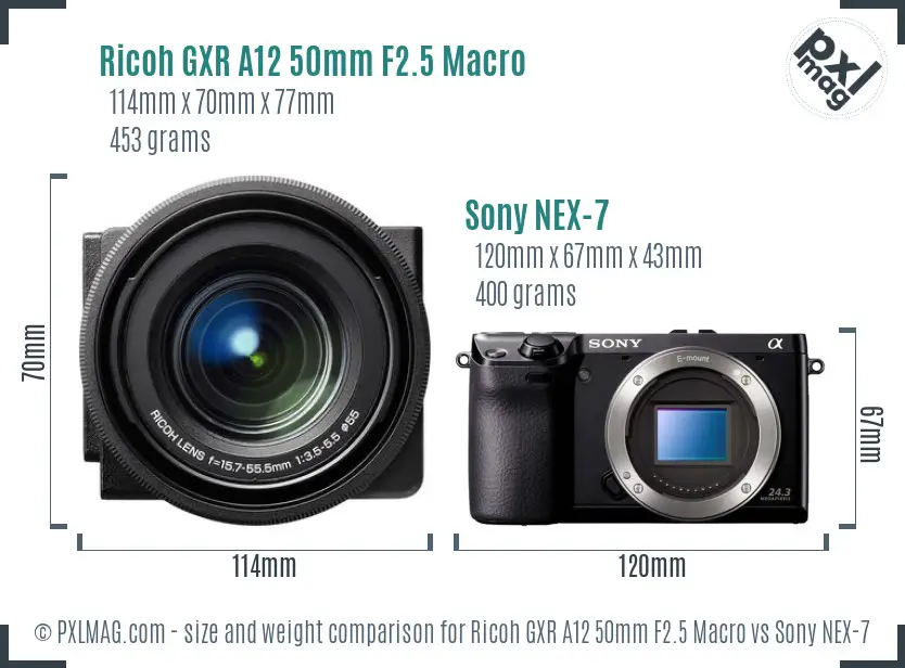 Ricoh GXR A12 50mm F2.5 Macro vs Sony NEX-7 size comparison