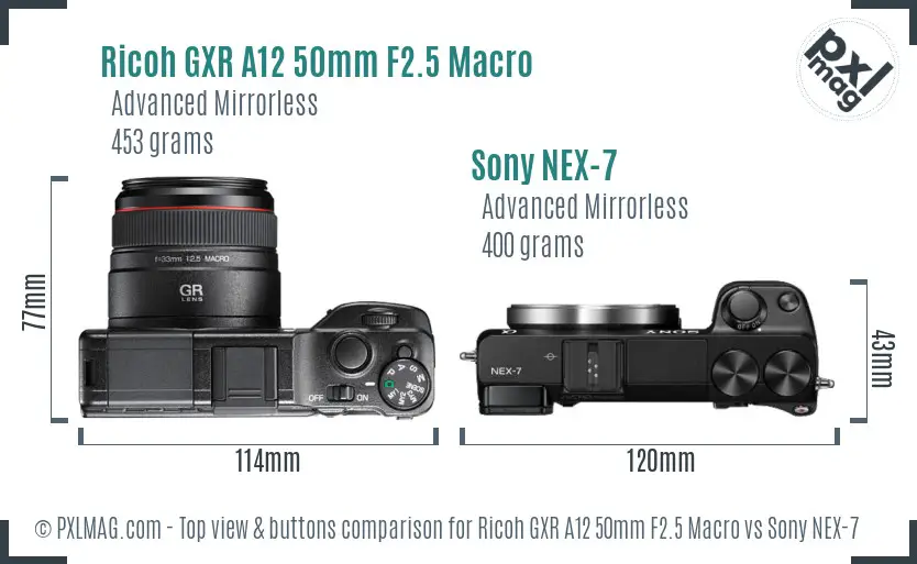 Ricoh GXR A12 50mm F2.5 Macro vs Sony NEX-7 top view buttons comparison