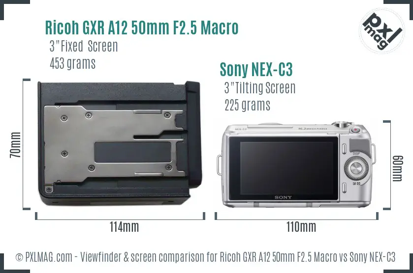 Ricoh GXR A12 50mm F2.5 Macro vs Sony NEX-C3 Screen and Viewfinder comparison