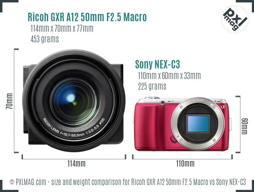 Ricoh GXR A12 50mm F2.5 Macro vs Sony NEX-C3 size comparison