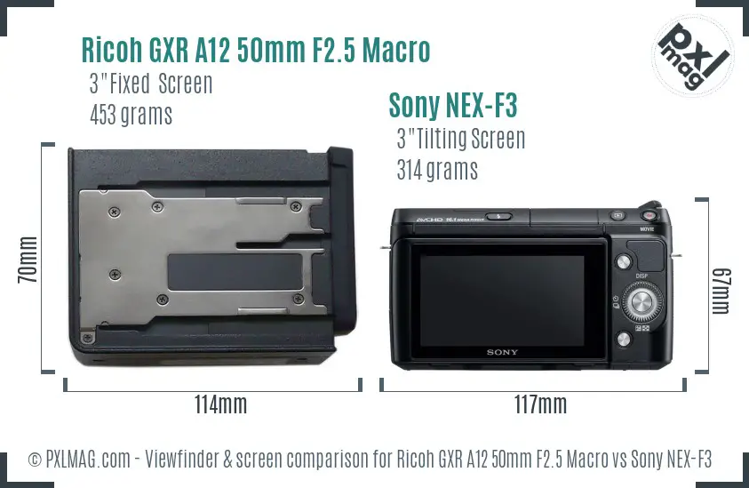 Ricoh GXR A12 50mm F2.5 Macro vs Sony NEX-F3 Screen and Viewfinder comparison