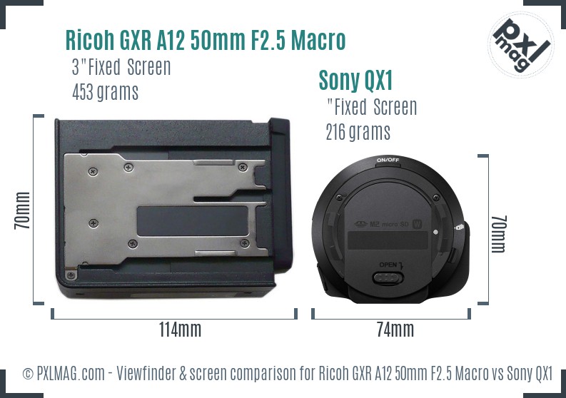 Ricoh GXR A12 50mm F2.5 Macro vs Sony QX1 Screen and Viewfinder comparison