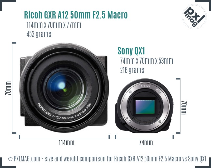 Ricoh GXR A12 50mm F2.5 Macro vs Sony QX1 size comparison Ricoh GXR A12 50mm F2.5 Macro vs Sony QX1 size comparison