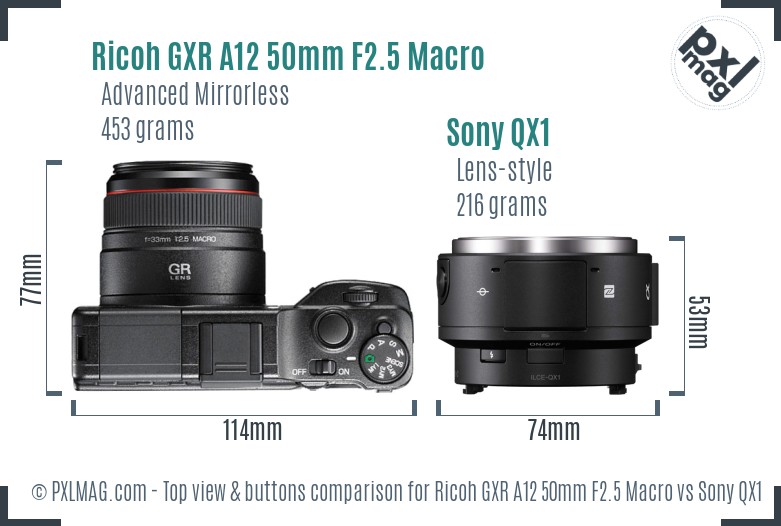 Ricoh GXR A12 50mm F2.5 Macro vs Sony QX1 top view buttons comparison