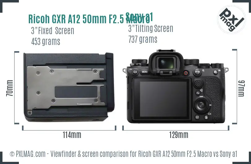 Ricoh GXR A12 50mm F2.5 Macro vs Sony a1 Screen and Viewfinder comparison