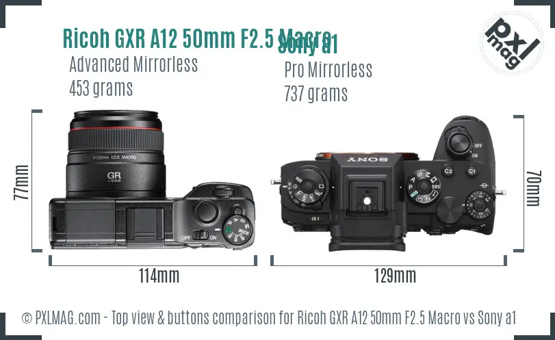 Ricoh GXR A12 50mm F2.5 Macro vs Sony a1 top view buttons comparison